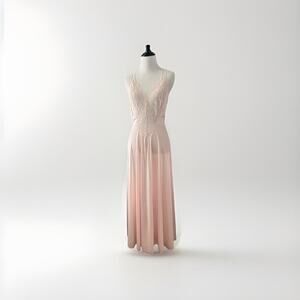 Vtg Undercover Wear Negligee Gown Stretch Bodice Lace Sweep Sexy Lingerie M Pink